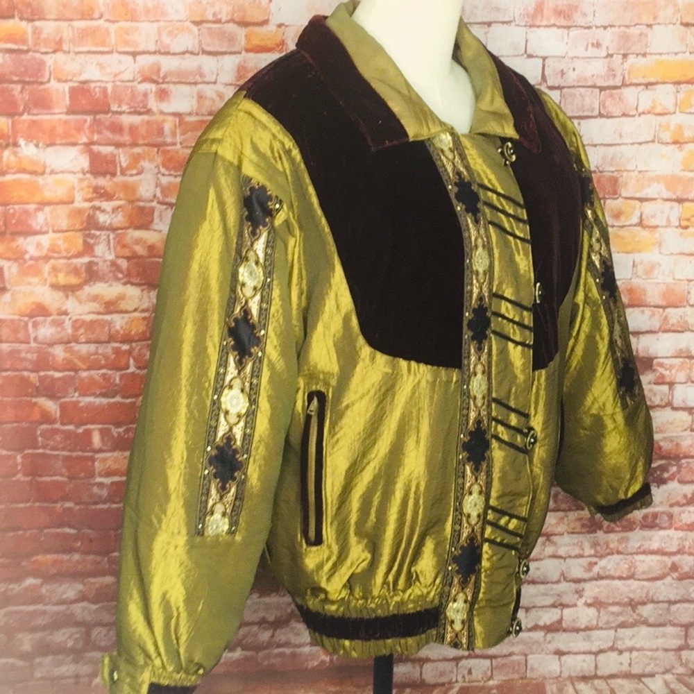 Vintage Otello Pelle Iridescent  Green Oversized Embroidered Puffer Ski … - Picture 2 of 9